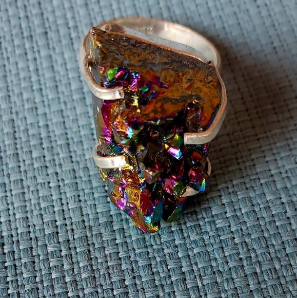New Titanium Druzy 925 Silver Ring. - Picture 4 of 11